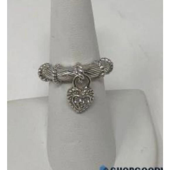 Judith Ripka Dangle Heart Charm CZ Diamonique Sterling‎ Silver Ring Size 7 - Picture 2 of 16
